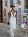 Women’s Boho Backless Knitted Maxi Dress – Halter Neck Sexy Summer Sun Dress for Vacation & Festival