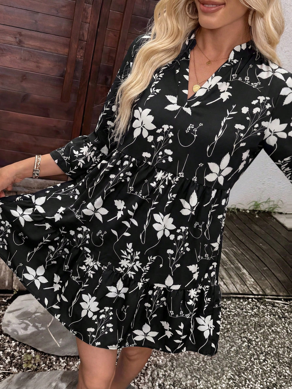 EMERY ROSE Women's Tropical Plant Pattern Flare Sleeve Casual Dress Spring Dress Women Beach Dresses Vacation Dress Casual Dresses For Women
