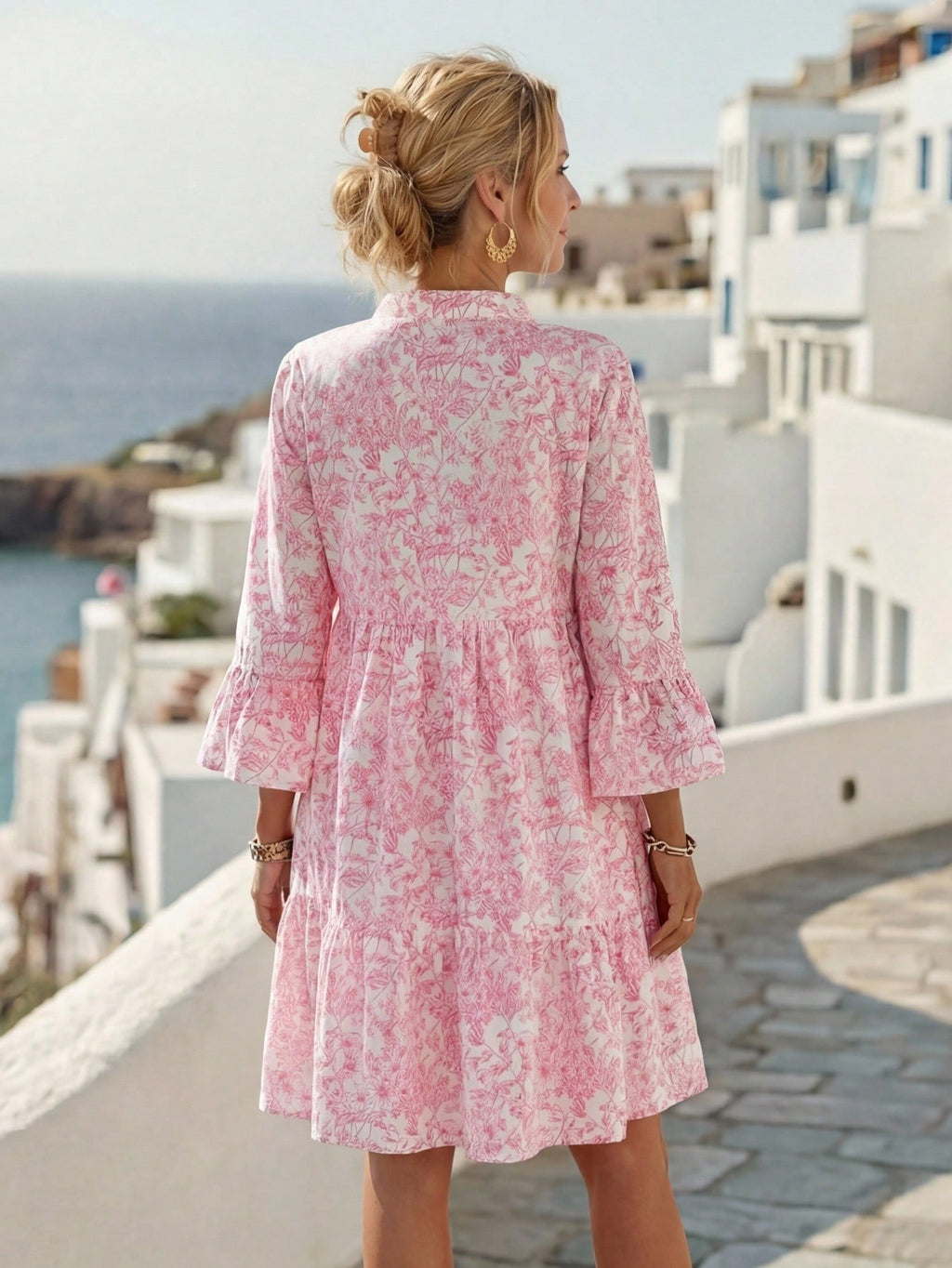 EMERY ROSE Women's Tropical Plant Pattern Flare Sleeve Casual Dress Spring Dress Women Beach Dresses Vacation Dress Casual Dresses For Women
