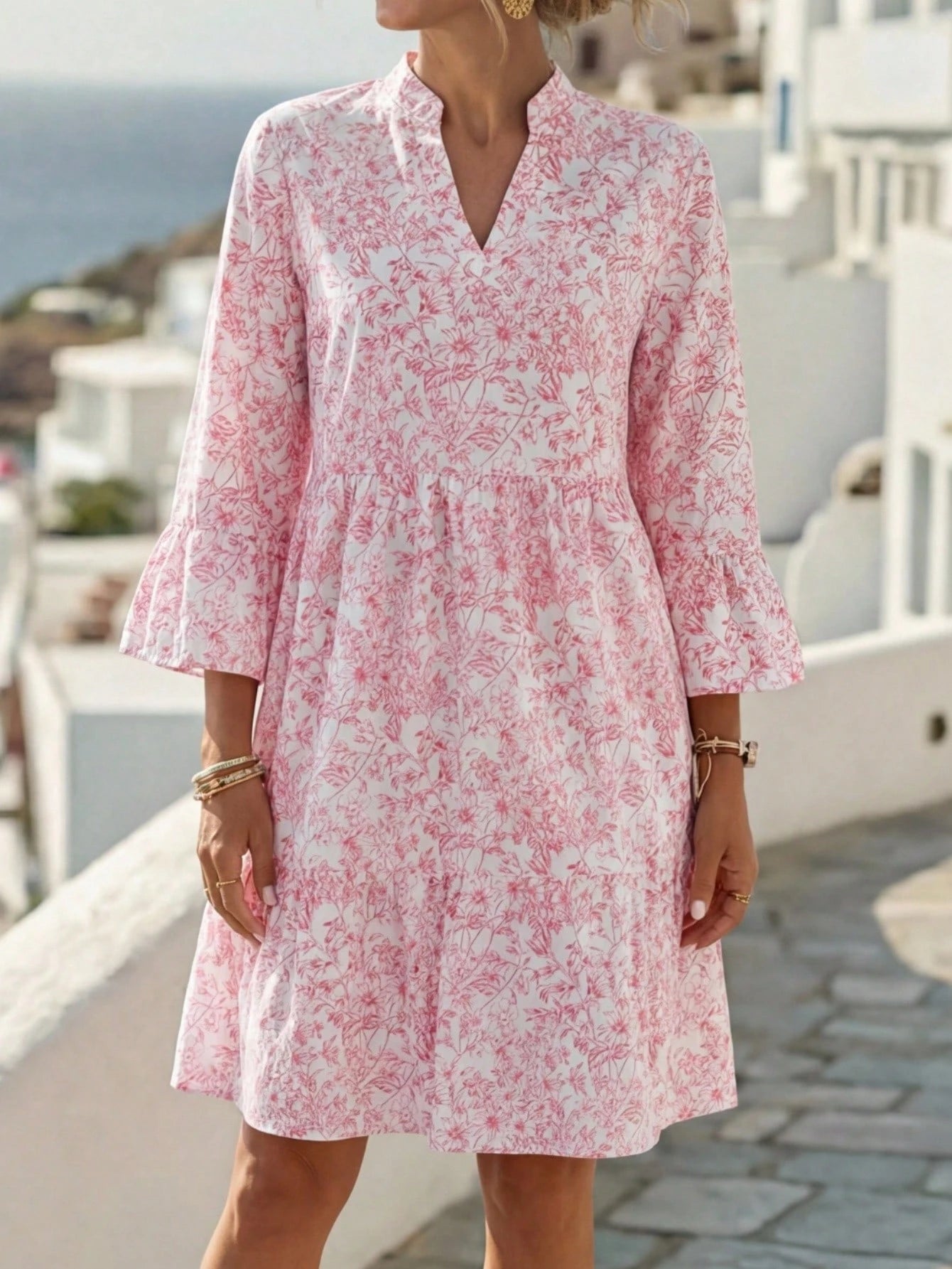 EMERY ROSE Women's Tropical Plant Pattern Flare Sleeve Casual Dress Spring Dress Women Beach Dresses Vacation Dress Casual Dresses For Women