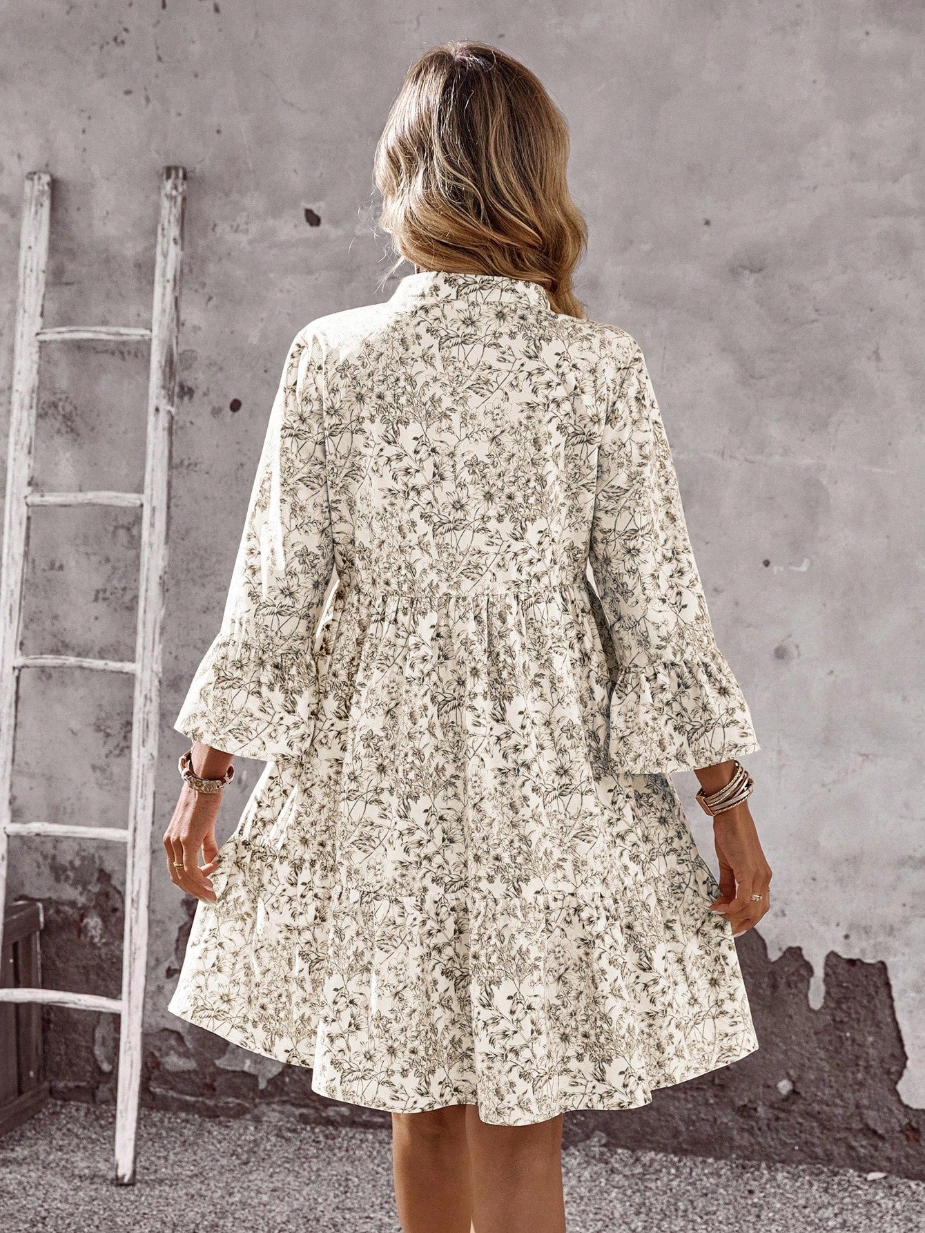 EMERY ROSE Women's Tropical Plant Pattern Flare Sleeve Casual Dress Spring Dress Women Beach Dresses Vacation Dress Casual Dresses For Women