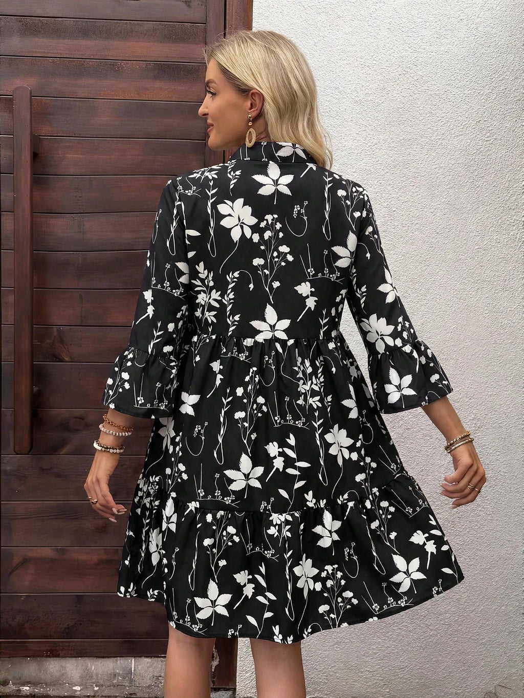 EMERY ROSE Women's Tropical Plant Pattern Flare Sleeve Casual Dress Spring Dress Women Beach Dresses Vacation Dress Casual Dresses For Women