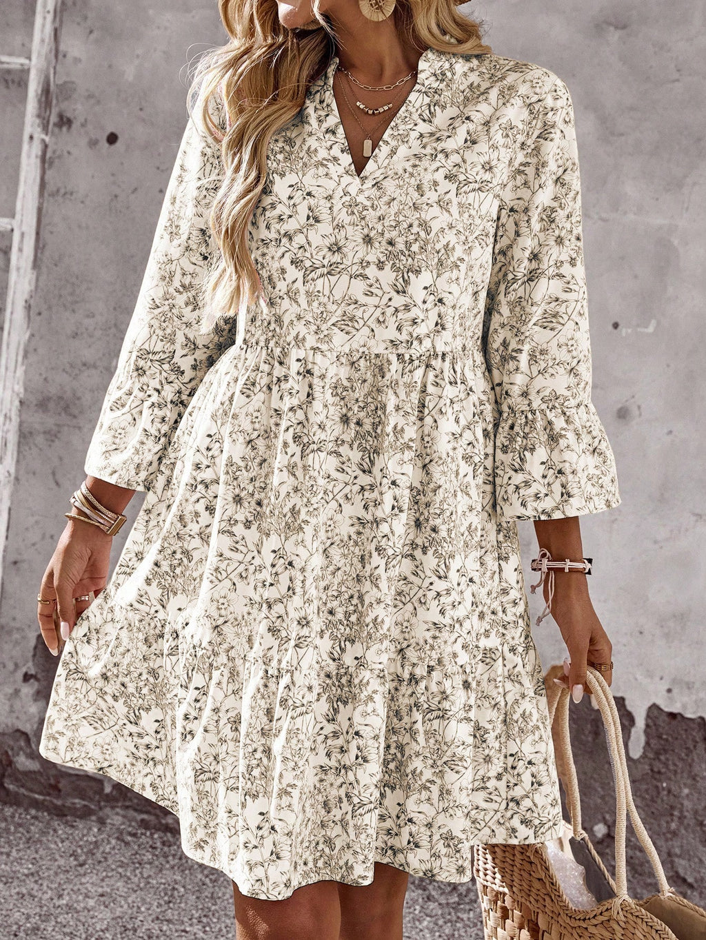 EMERY ROSE Women's Tropical Plant Pattern Flare Sleeve Casual Dress Spring Dress Women Beach Dresses Vacation Dress Casual Dresses For Women