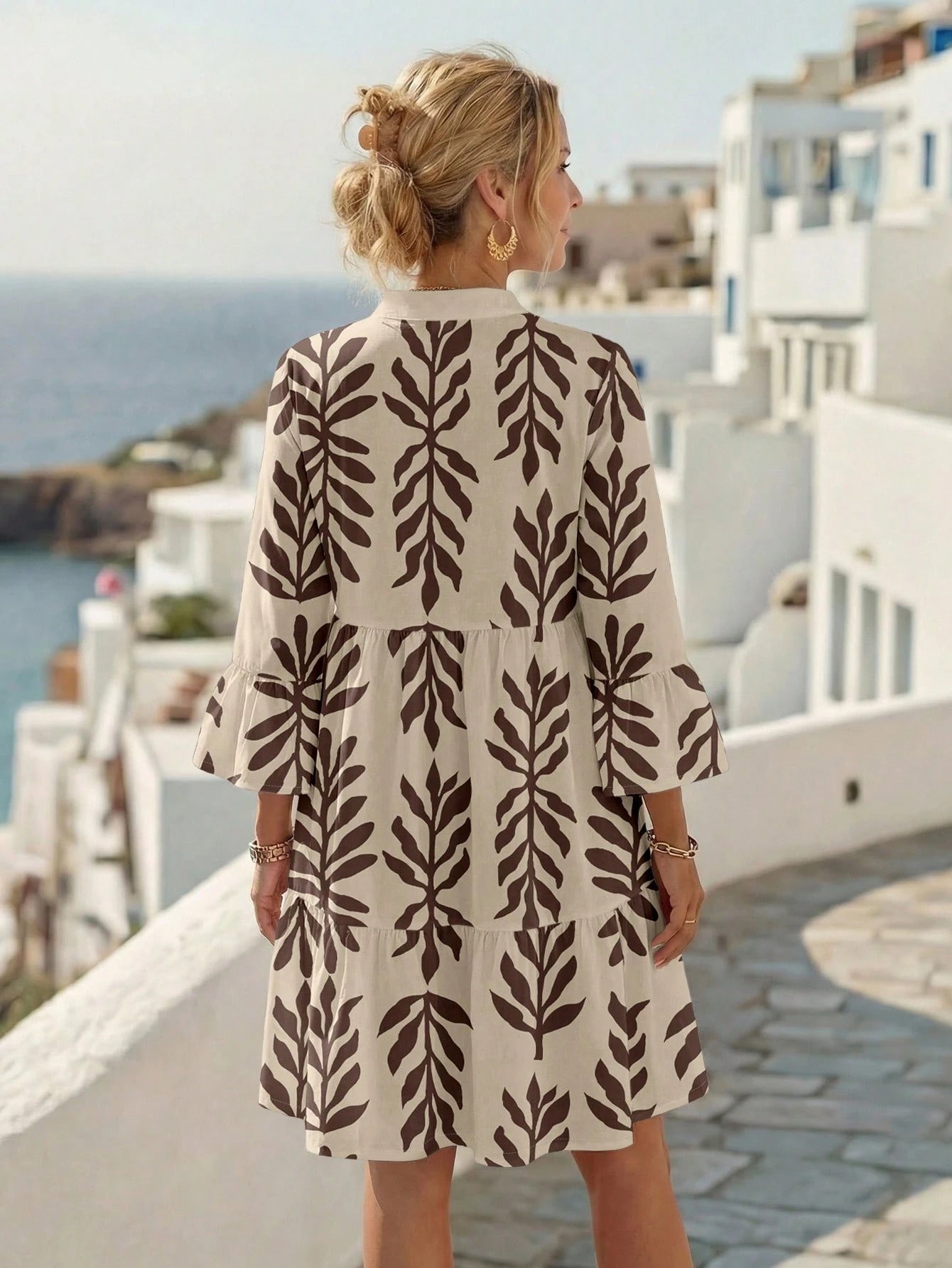 EMERY ROSE Women's Tropical Plant Pattern Flare Sleeve Casual Dress Spring Dress Women Beach Dresses Vacation Dress Casual Dresses For Women