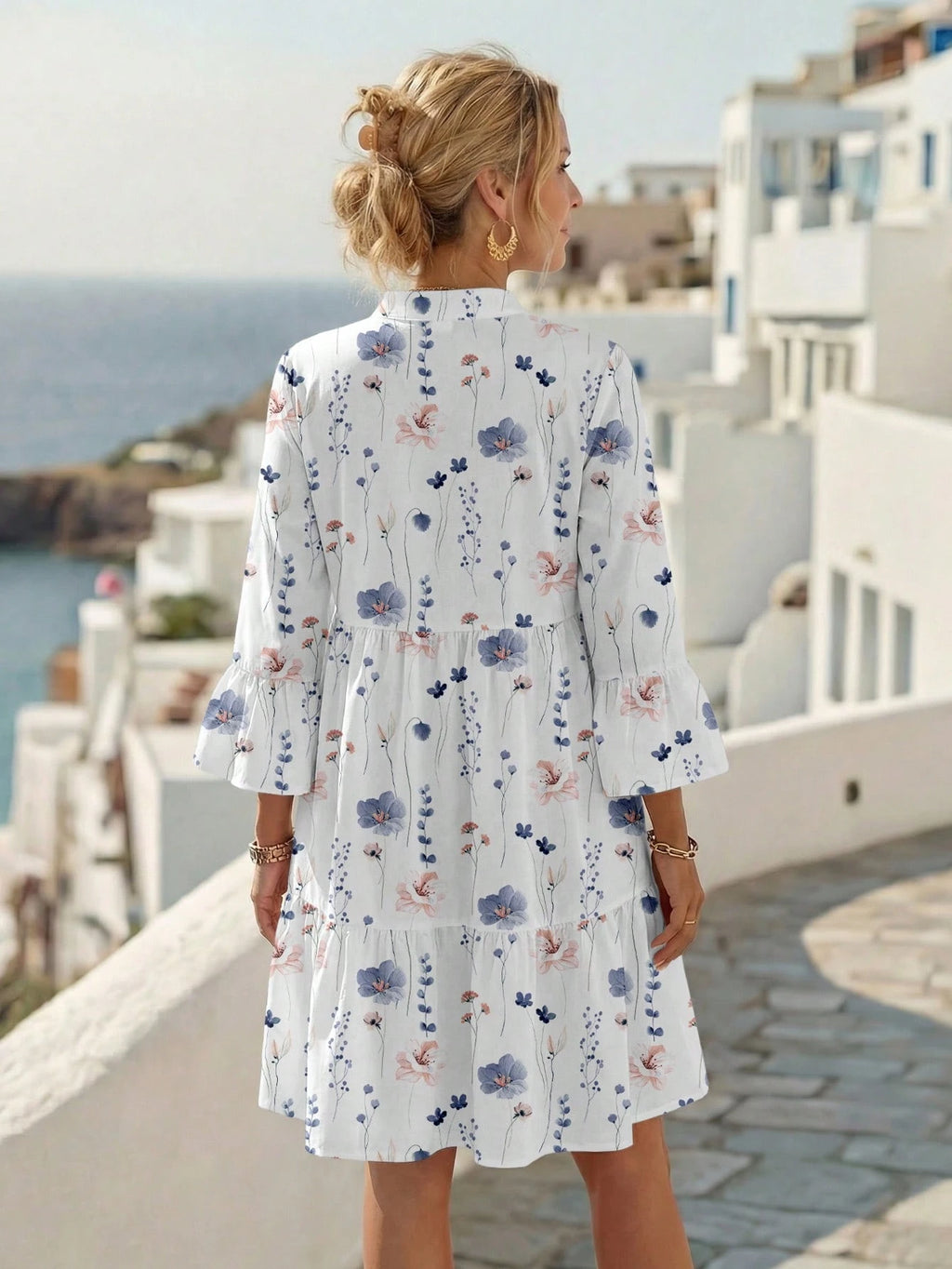 EMERY ROSE Women's Tropical Plant Pattern Flare Sleeve Casual Dress Spring Dress Women Beach Dresses Vacation Dress Casual Dresses For Women