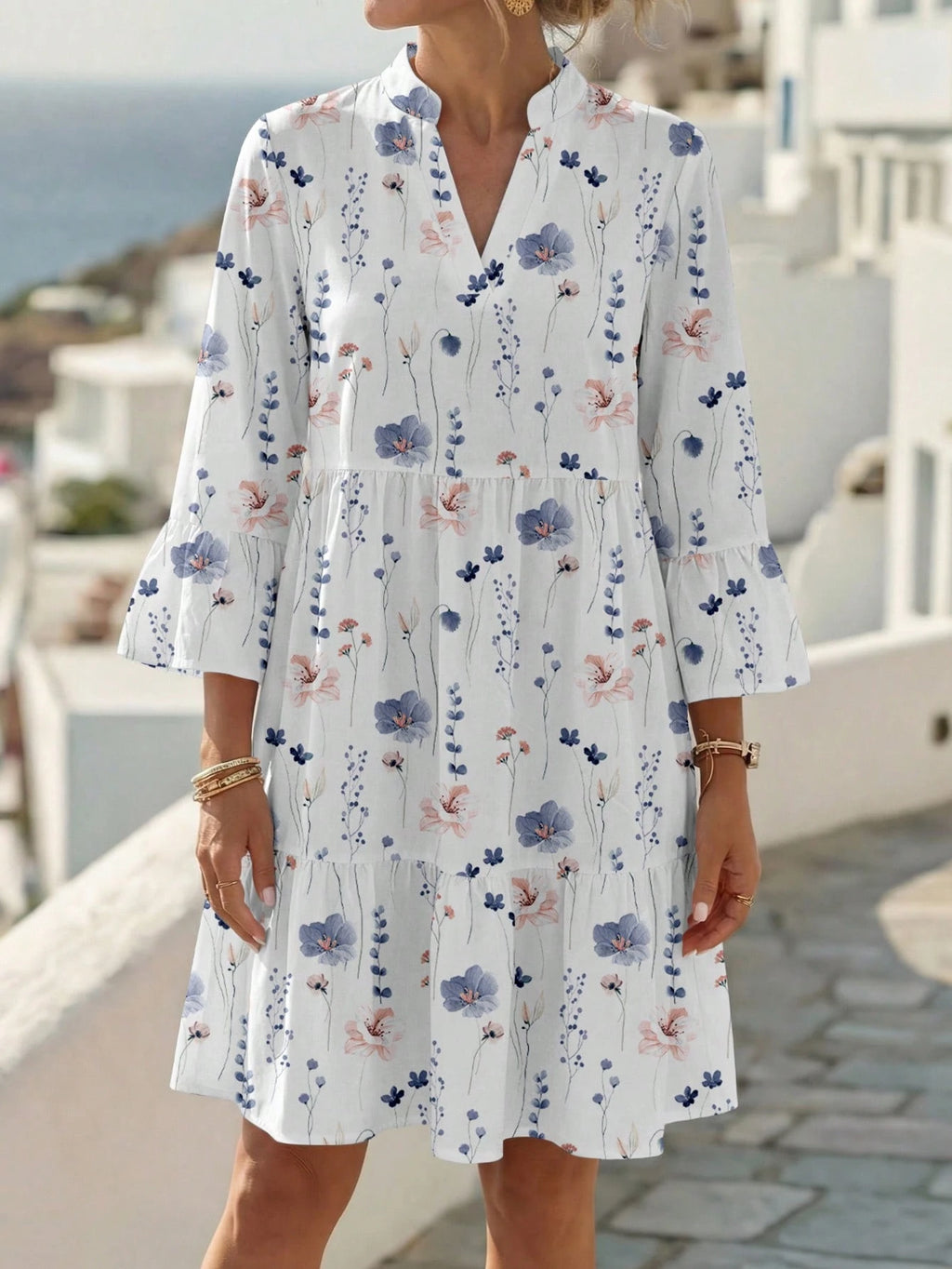 EMERY ROSE Women's Tropical Plant Pattern Flare Sleeve Casual Dress Spring Dress Women Beach Dresses Vacation Dress Casual Dresses For Women