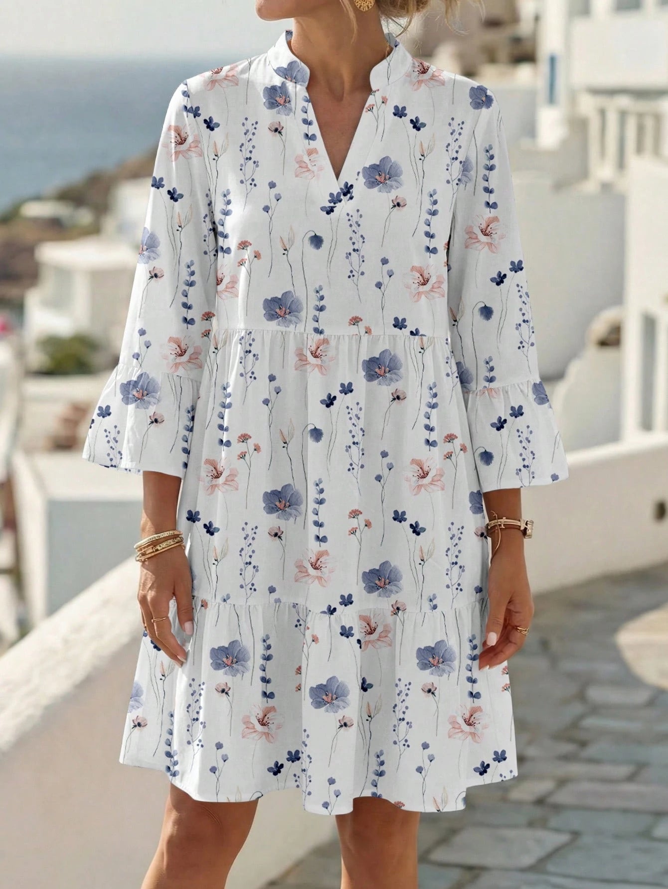 EMERY ROSE Women's Tropical Plant Pattern Flare Sleeve Casual Dress Spring Dress Women Beach Dresses Vacation Dress Casual Dresses For Women
