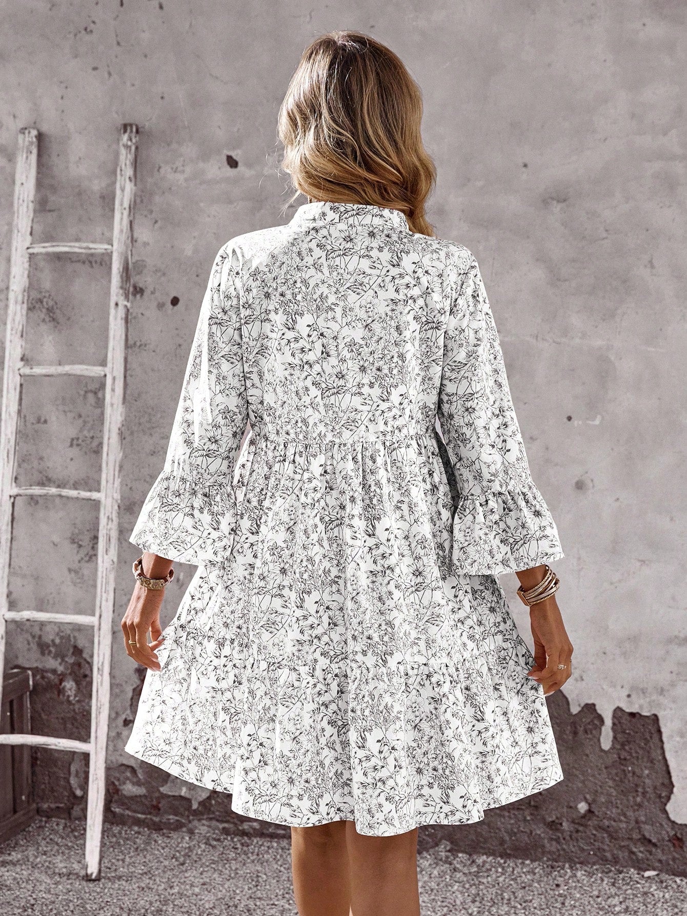 EMERY ROSE Women's Tropical Plant Pattern Flare Sleeve Casual Dress Spring Dress Women Beach Dresses Vacation Dress Casual Dresses For Women