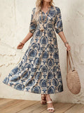 EMERY ROSE Women's Floral Print 3/4 Sleeve Casual Long Dress Causal Dresses For Women Summer Resort Wear Women Vacation Dress Summer Outfit For Women Vacation Outfits Women Floral Dress