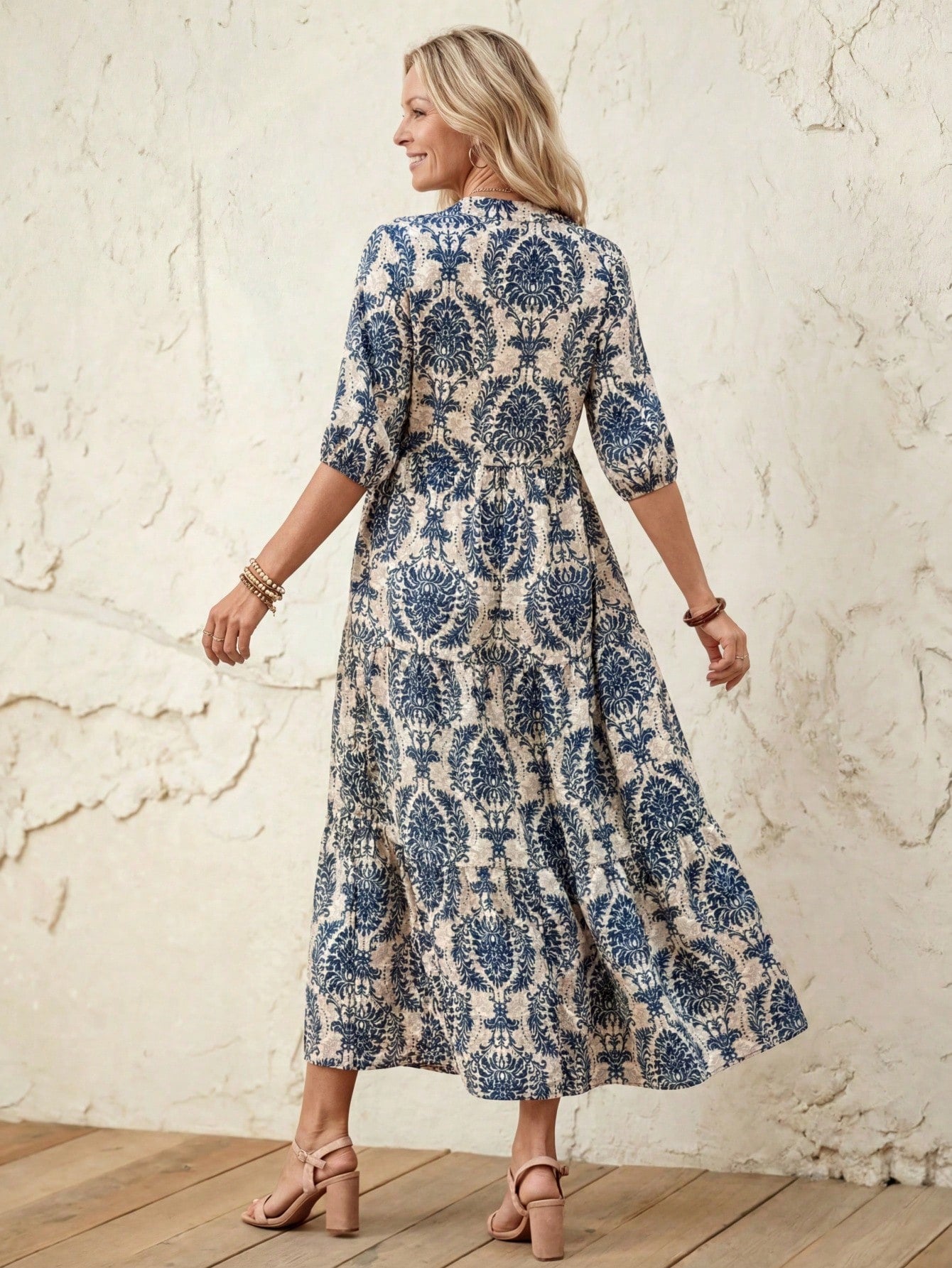 EMERY ROSE Women's Floral Print 3/4 Sleeve Casual Long Dress Causal Dresses For Women Summer Resort Wear Women Vacation Dress Summer Outfit For Women Vacation Outfits Women Floral Dress