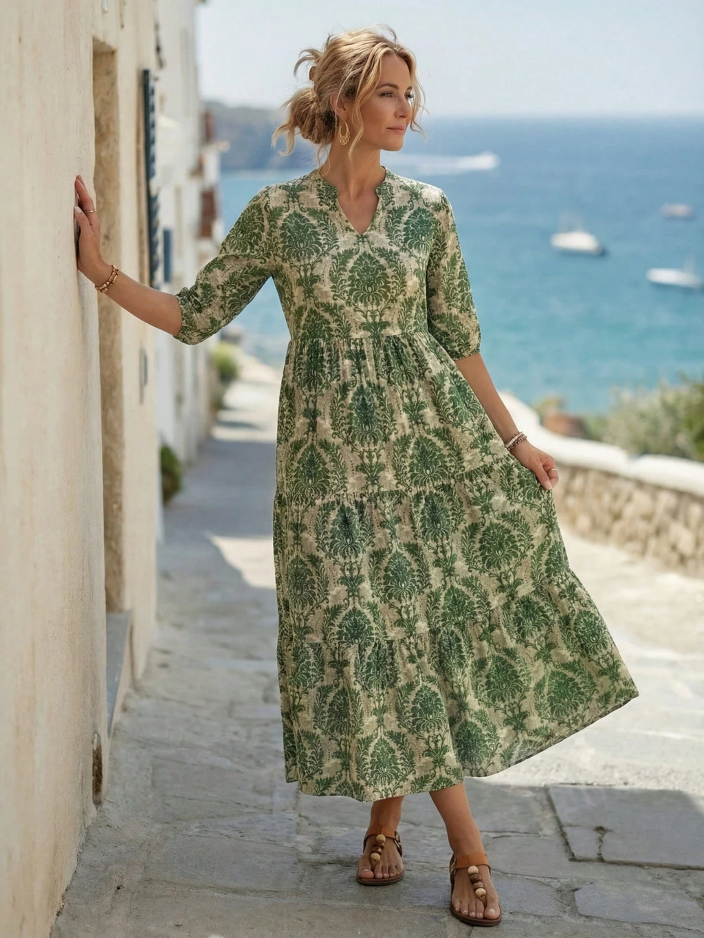 EMERY ROSE Women's Floral Print 3/4 Sleeve Casual Long Dress Causal Dresses For Women Summer Resort Wear Women Vacation Dress Summer Outfit For Women Vacation Outfits Women Floral Dress