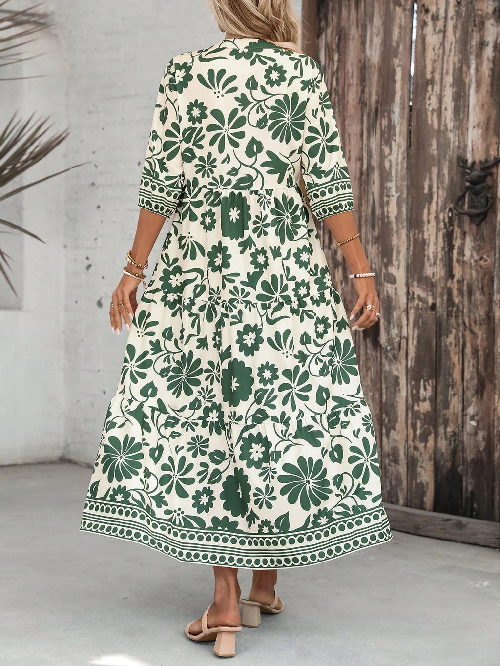 EMERY ROSE Women's Floral Print 3/4 Sleeve Casual Long Dress Causal Dresses For Women Summer Resort Wear Women Vacation Dress Summer Outfit For Women Vacation Outfits Women Floral Dress