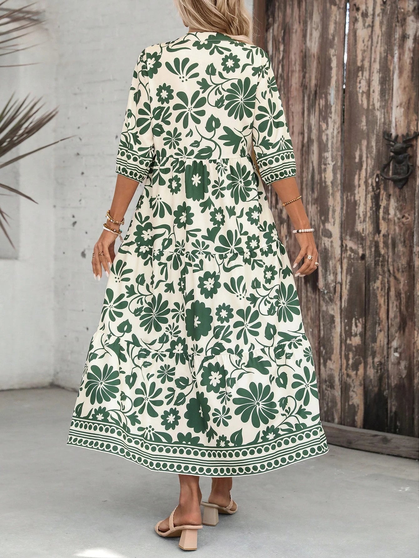 EMERY ROSE Women's Floral Print 3/4 Sleeve Casual Long Dress Causal Dresses For Women Summer Resort Wear Women Vacation Dress Summer Outfit For Women Vacation Outfits Women Floral Dress