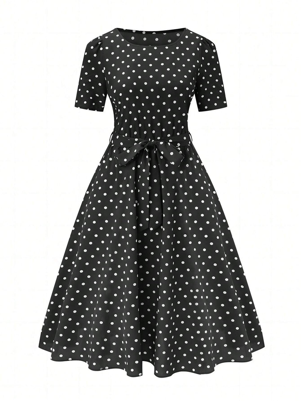 Clasi Polka Dot Printed Belted Casual Dress For Women Maxi Women Outfit