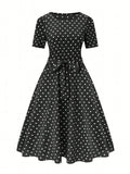 Clasi Polka Dot Printed Belted Casual Dress For Women Maxi Women Outfit