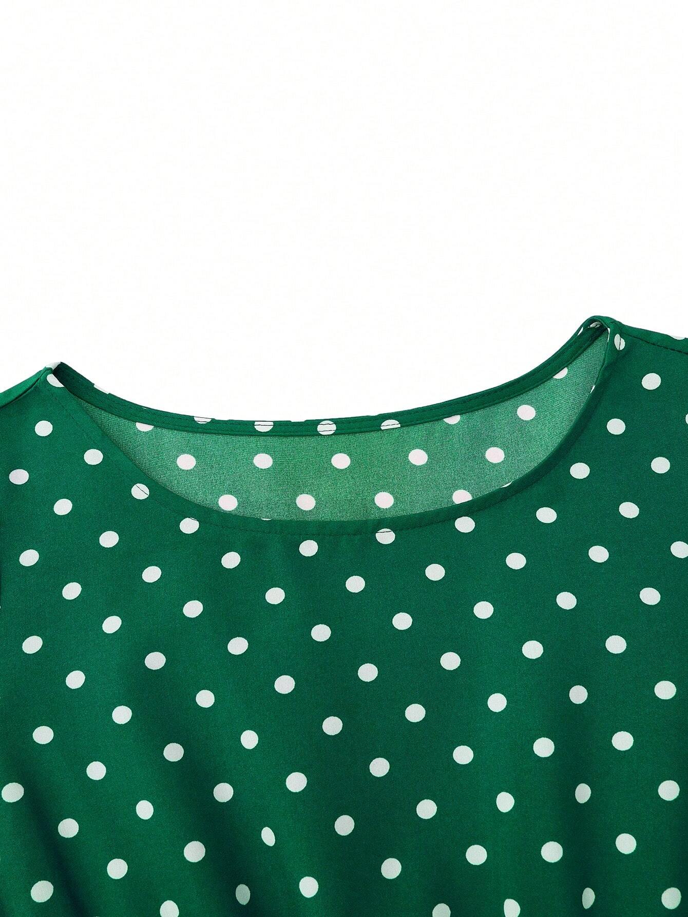 Clasi Polka Dot Printed Belted Casual Dress For Women Maxi Women Outfit