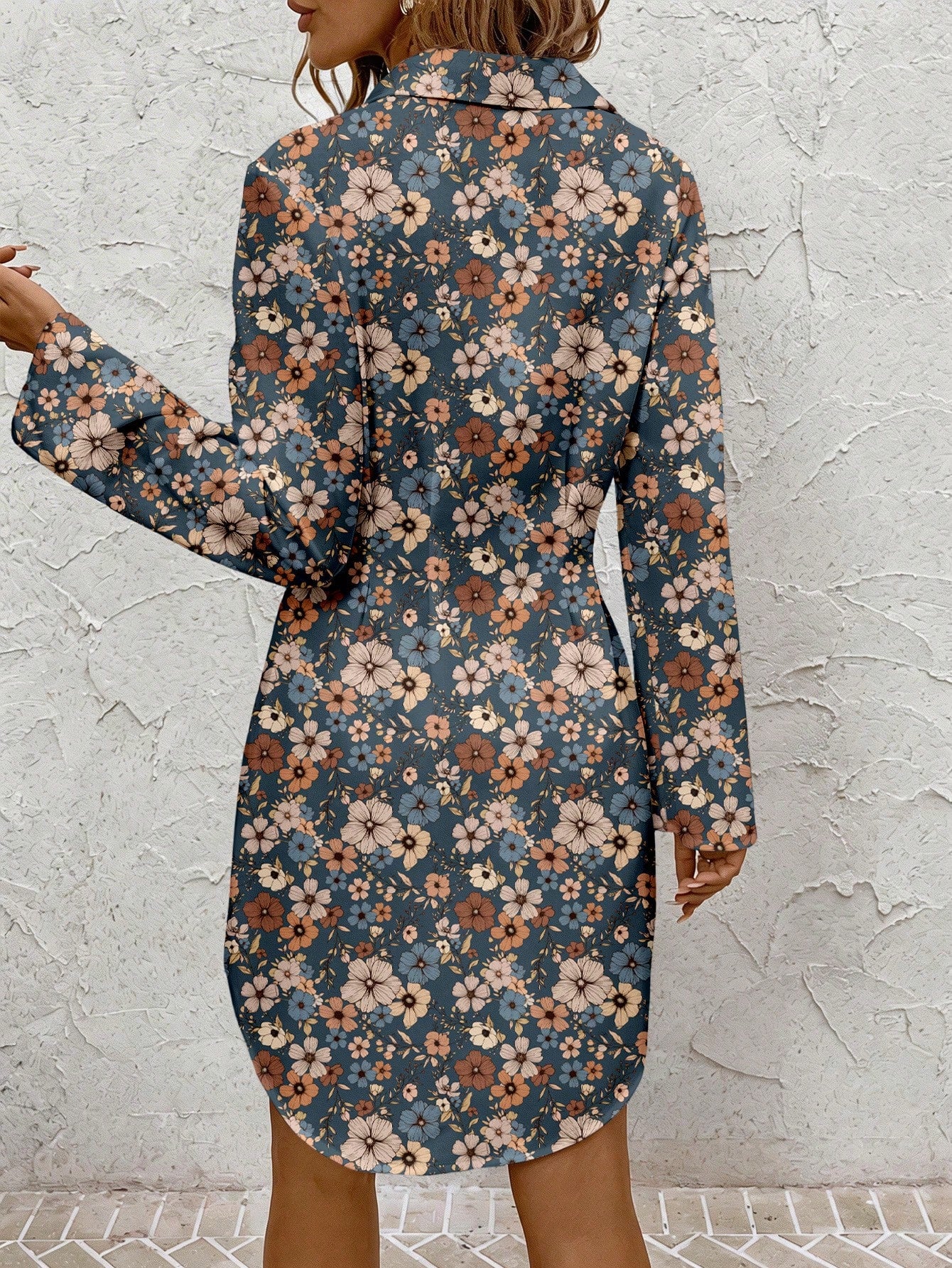 ✨  Clasi Women’s Floral Print A-Line Shirt Dress – Elegant French Style