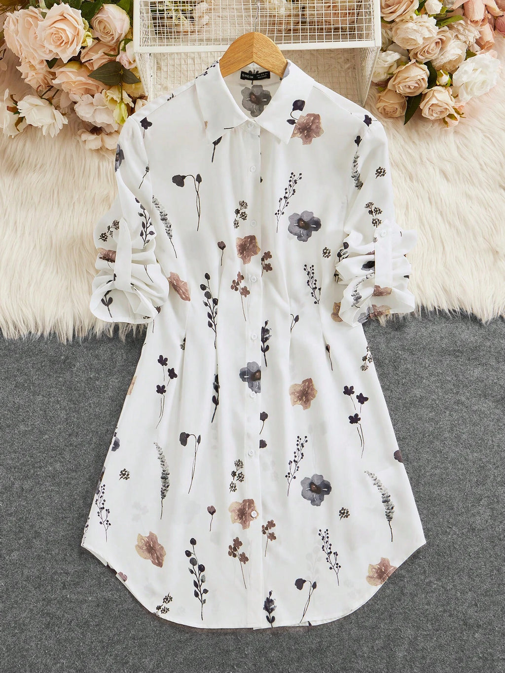✨  Clasi Women’s Floral Print A-Line Shirt Dress – Elegant French Style