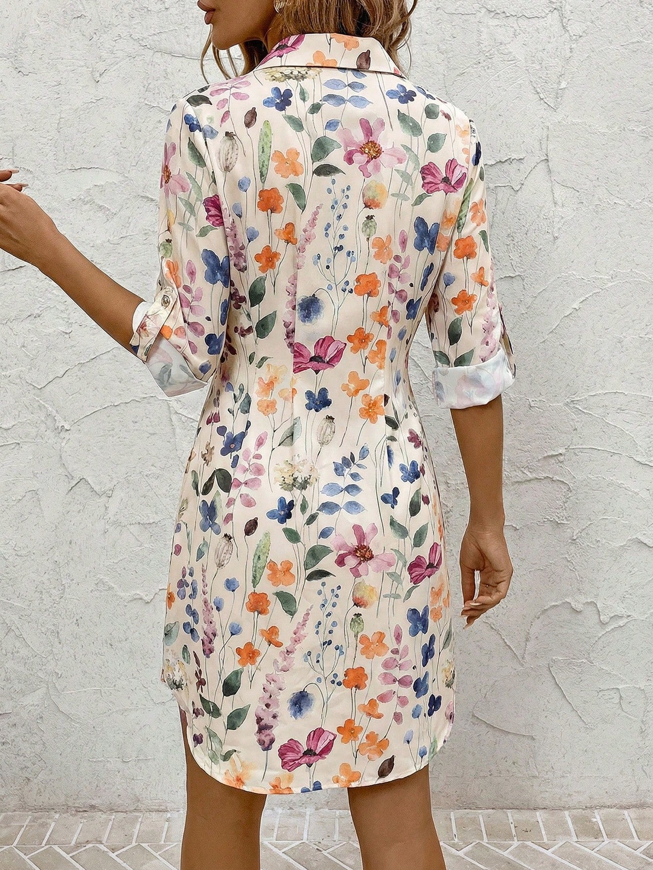 ✨  Clasi Women’s Floral Print A-Line Shirt Dress – Elegant French Style