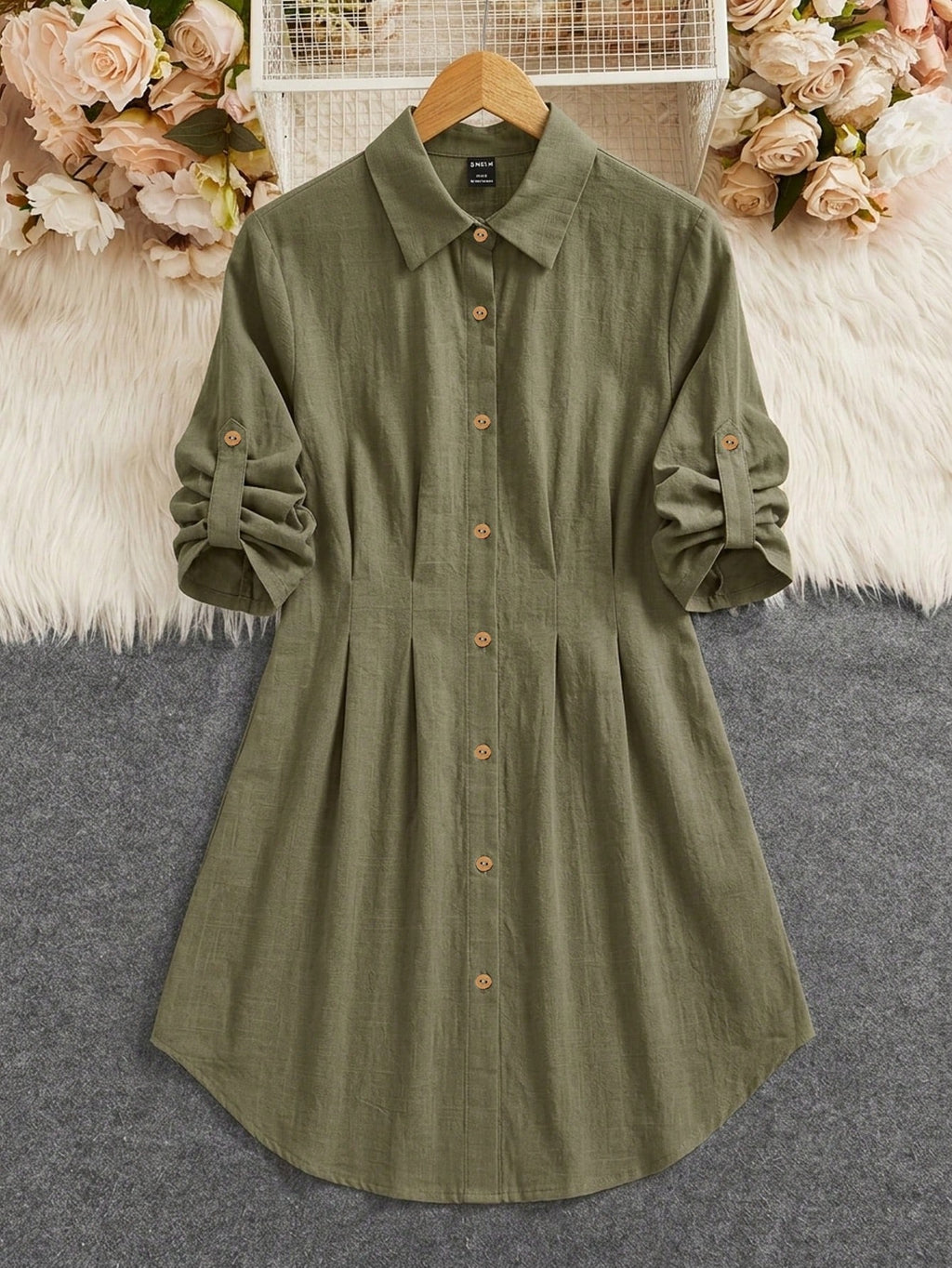 ✨  Clasi Women’s Floral Print A-Line Shirt Dress – Elegant French Style