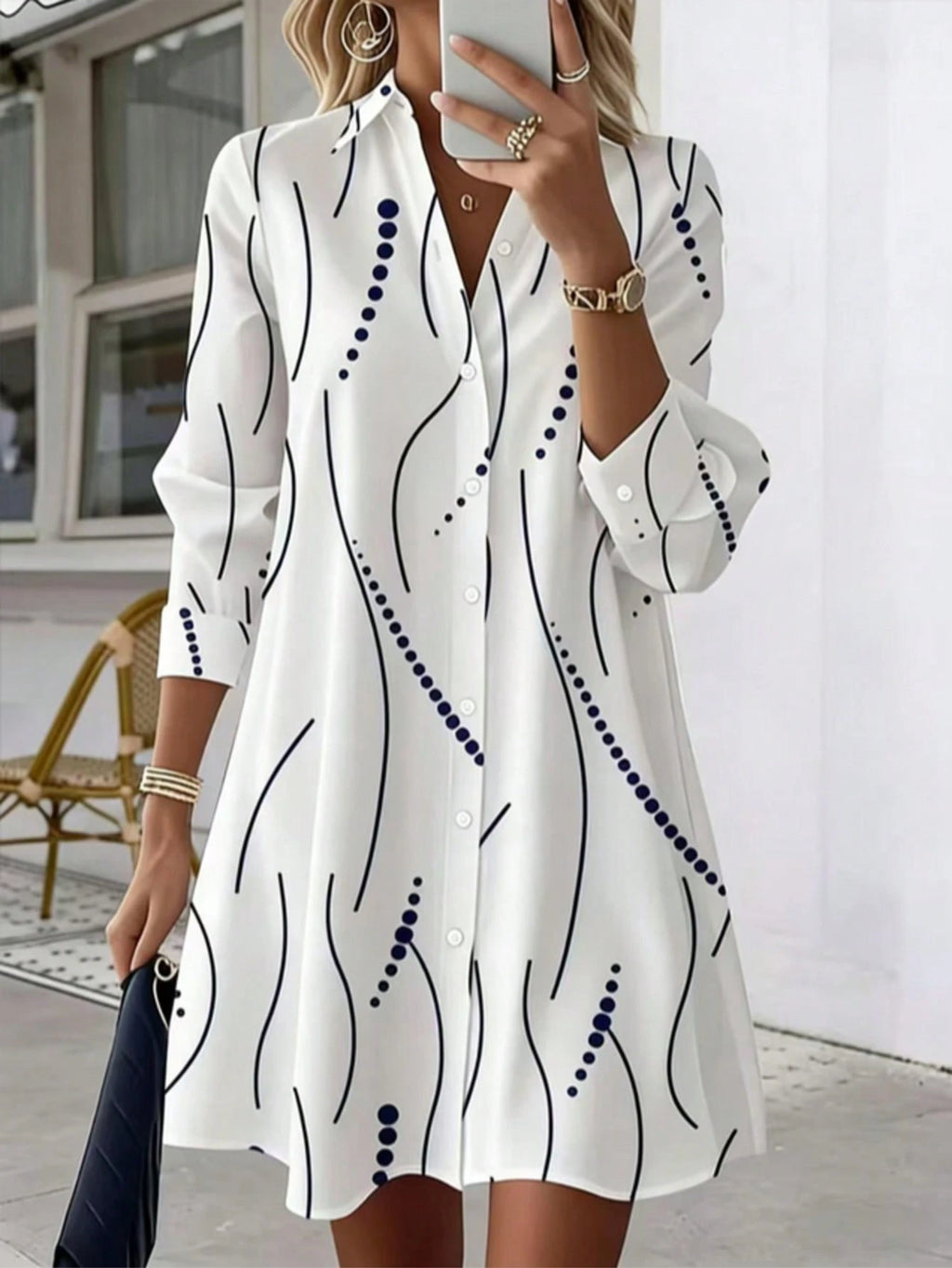 Women's Elegant Collared Shirt Dress, Suitable For Office To Party Occasions, All Season Wear White Vacation Spring