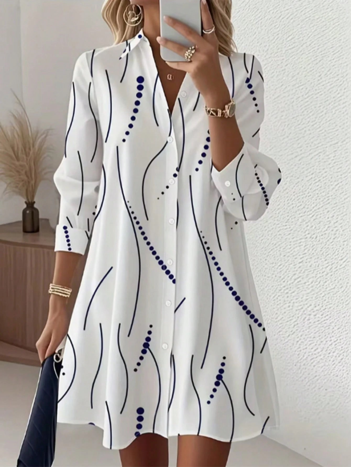 Women's Elegant Collared Shirt Dress, Suitable For Office To Party Occasions, All Season Wear White Vacation Spring