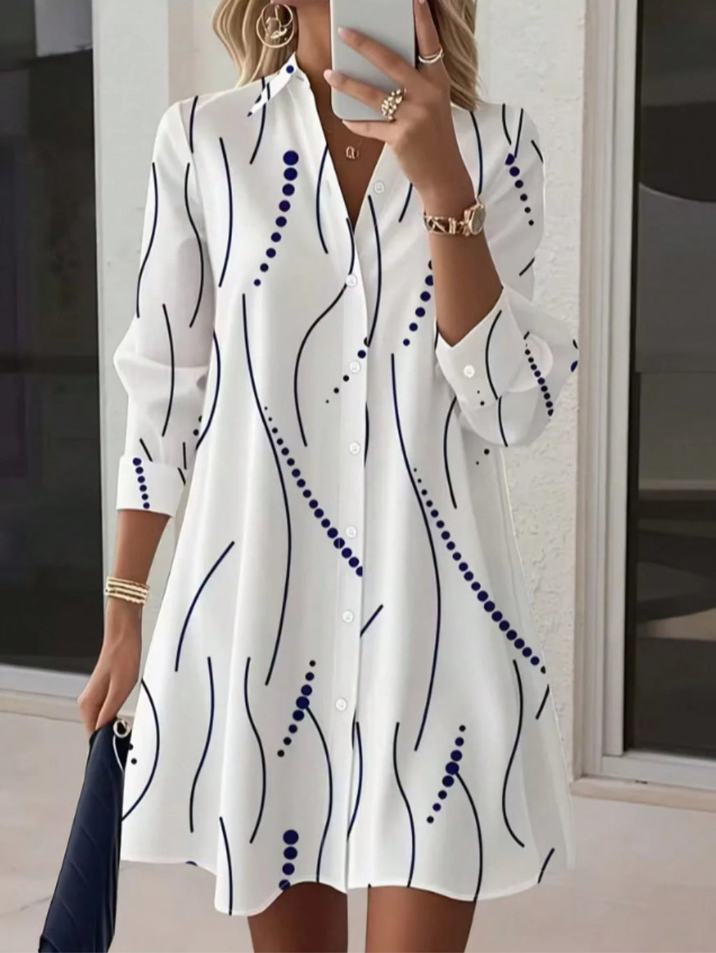 Women's Elegant Collared Shirt Dress, Suitable For Office To Party Occasions, All Season Wear White Vacation Spring