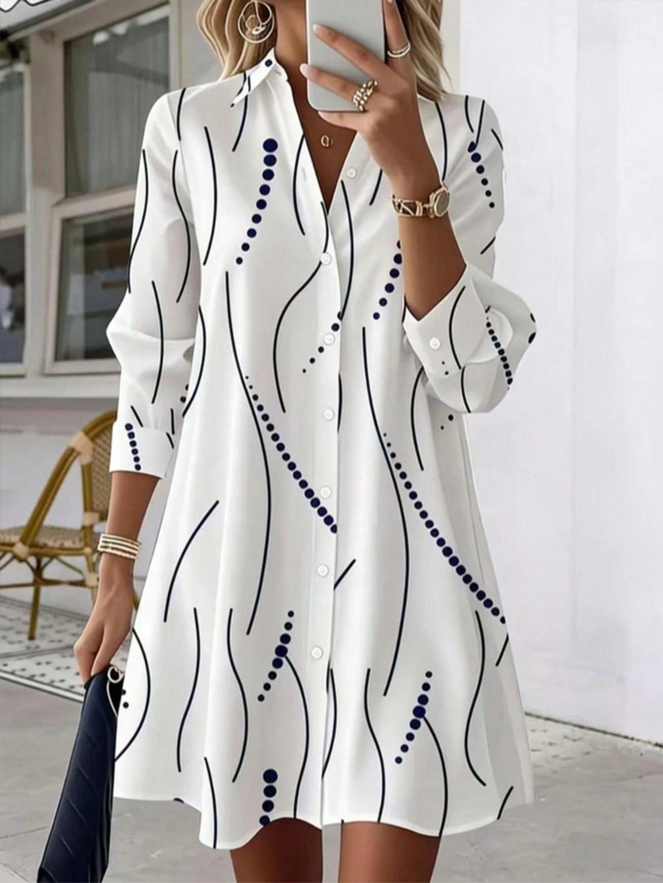 Women's Elegant Collared Shirt Dress, Suitable For Office To Party Occasions, All Season Wear White Vacation Spring