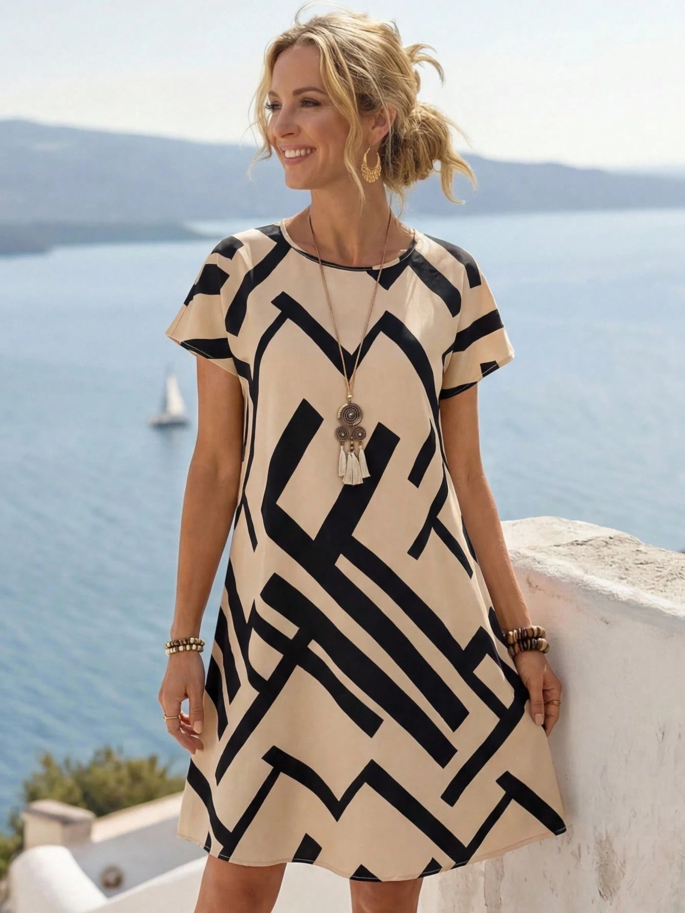 EMERY ROSE Casual Minimalist Floral Print Vacation Mini Dress For Women,Casual Chic Dress For Woman French Style Dress Short Sleeve Summer Dress Elegant Dress