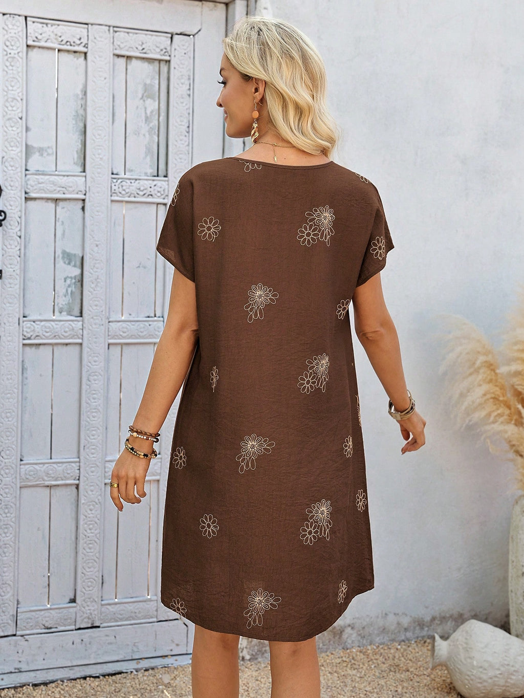 EMERY ROSE Casual Minimalist Floral Print Vacation Mini Dress For Women,Casual Chic Dress For Woman French Style Dress Short Sleeve Summer Dress Elegant Dress