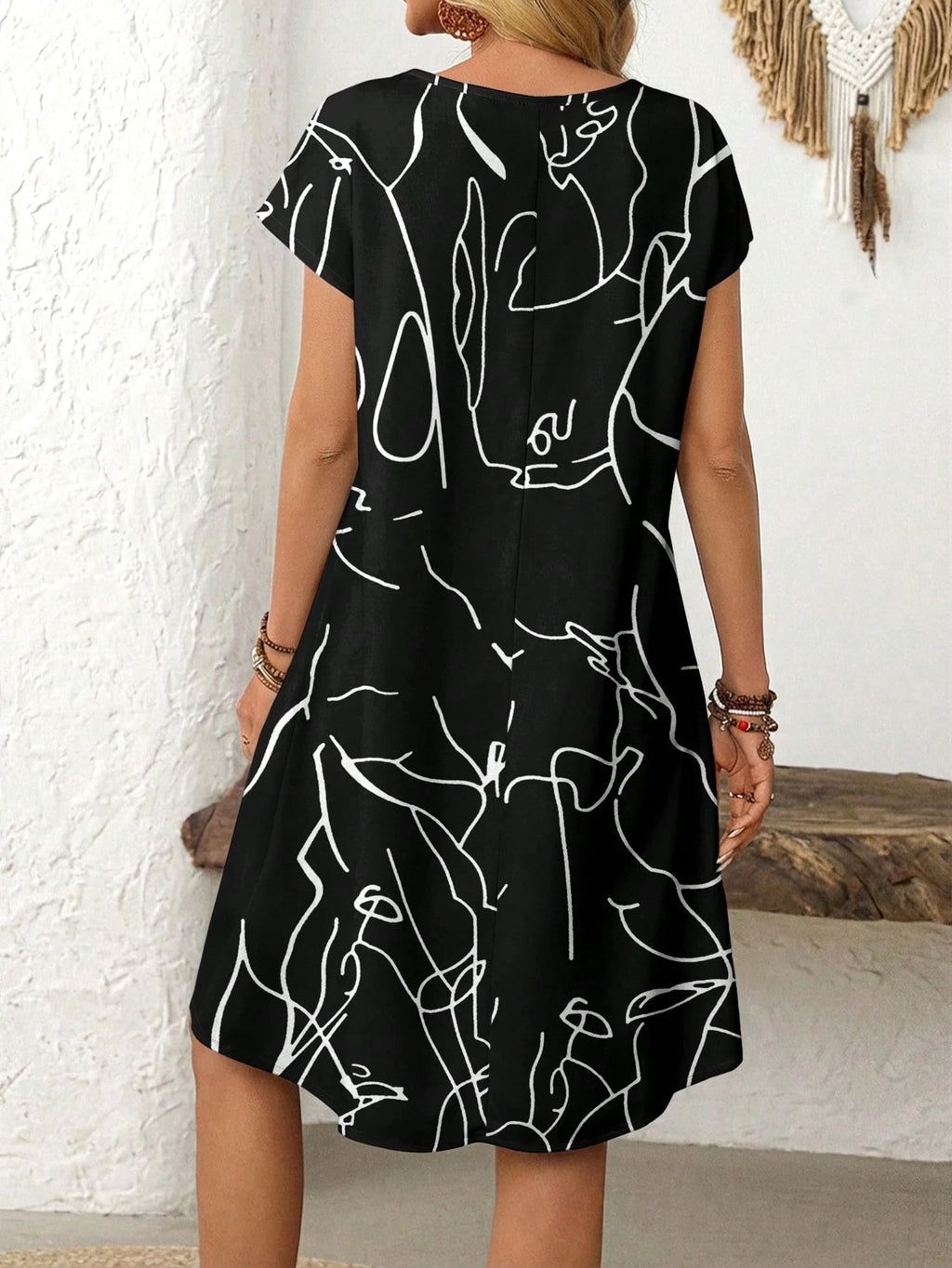 EMERY ROSE Casual Minimalist Floral Print Vacation Mini Dress For Women,Casual Chic Dress For Woman French Style Dress Short Sleeve Summer Dress Elegant Dress