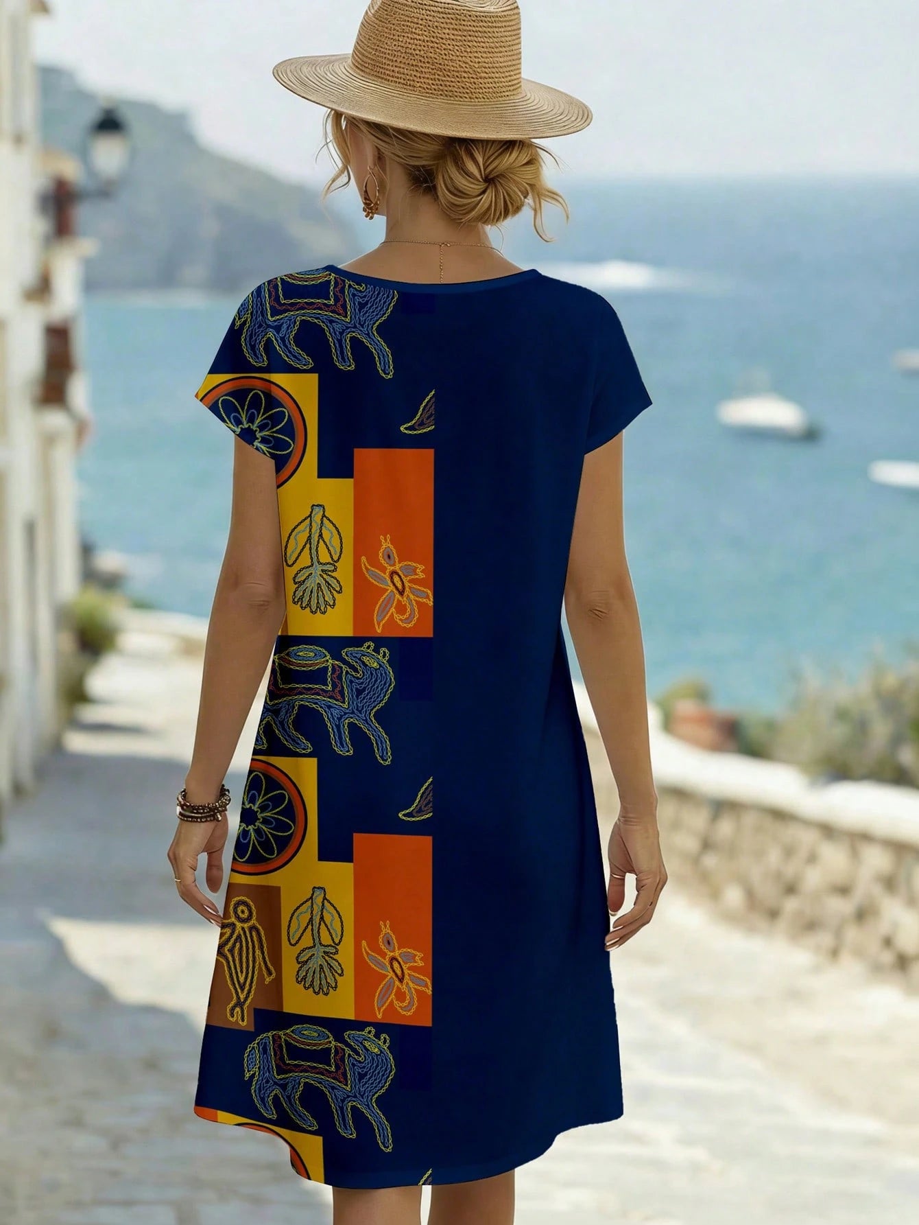 EMERY ROSE Casual Minimalist Floral Print Vacation Mini Dress For Women,Casual Chic Dress For Woman French Style Dress Short Sleeve Summer Dress Elegant Dress