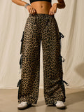 Women’s Leopard Print Sweatpants – Side Bowknot Loose Fit Casual Lounge Jogger Pants