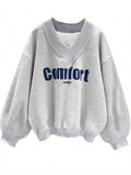 Women’s Letter Graphic Sweatshirt – Drop Shoulder Long Sleeve Casual Pullover Top