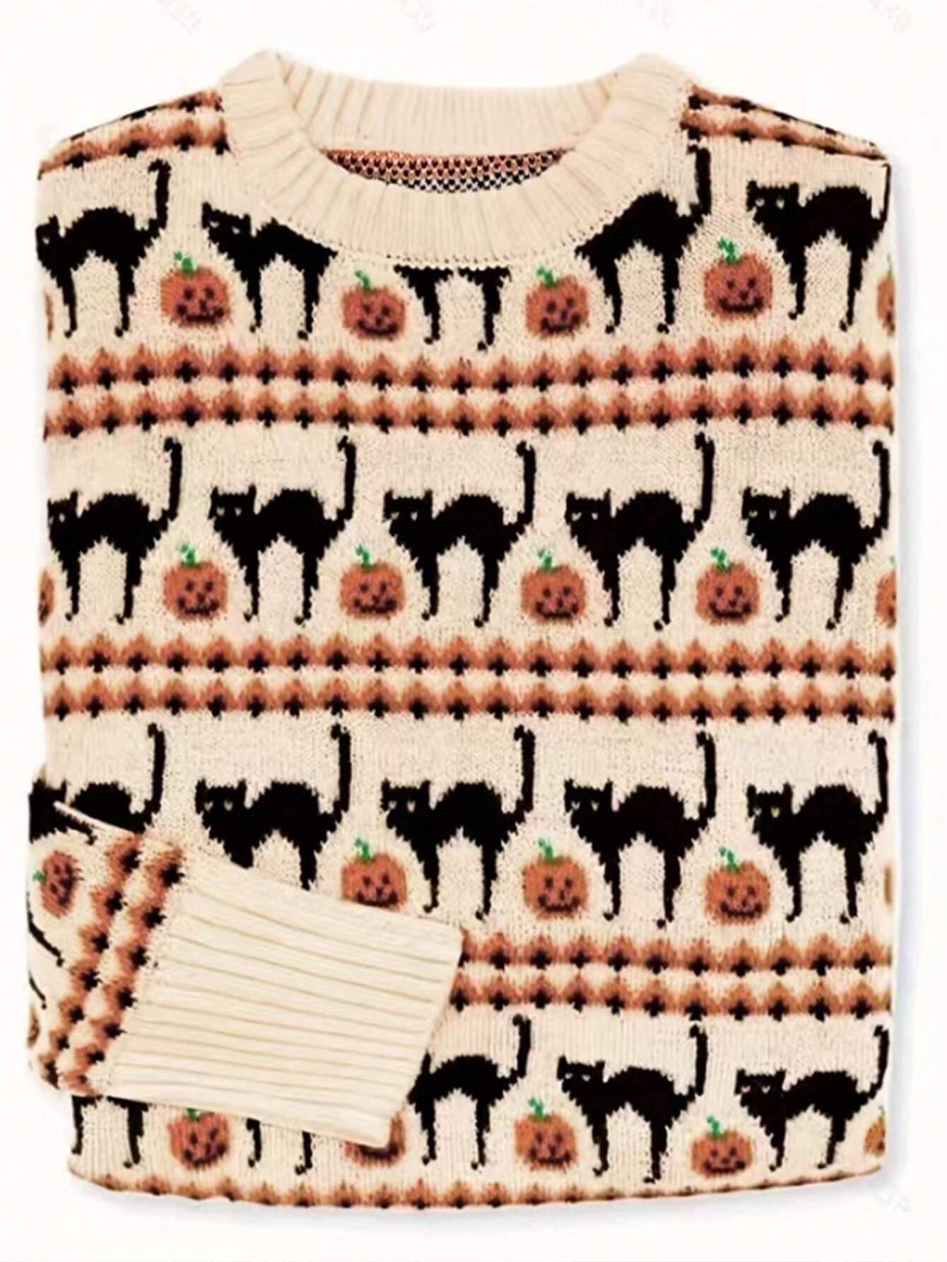 Women’s Vintage Knit Sweater – Elegant Crew Neck Long Sleeve Pullover Pullover Top