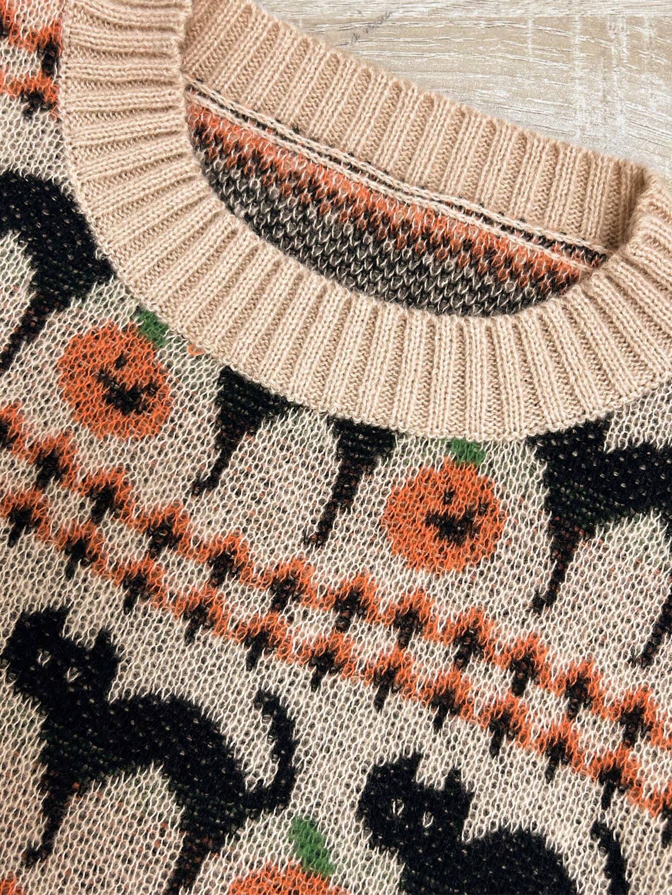 Women’s Vintage Knit Sweater – Elegant Crew Neck Long Sleeve Pullover Pullover Top
