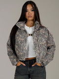 Oversized Allover Print Padded Coat – Festival Streetwear Fall/Winter Jacket for Women