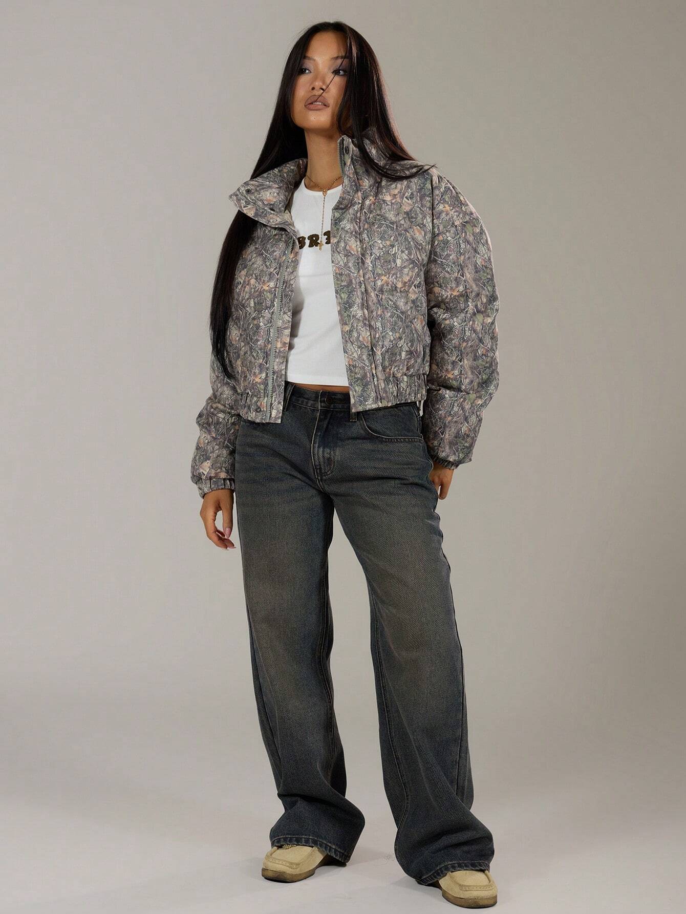 Oversized Allover Print Padded Coat – Festival Streetwear Fall/Winter Jacket for Women