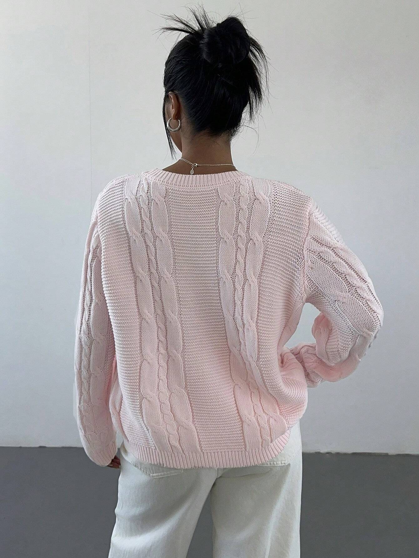Pink Women’s Crew Neck Sweater – Casual Long Sleeve Pullover Knit Top for Autumn/Winter