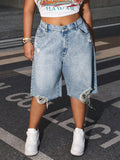 Plus Size Blue Denim Shorts – High-Waisted Fitted Casual Jean Shorts for Women – Comfortable Summer Fit