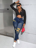 Plus Size Casual Distressed Skinny Fit Jeans – High Stretch Ripped Denim for Everyday Wear