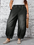 Plus Size Elastic Waist Wide Leg Jeans for Women – Casual Loose Fit Denim Pants