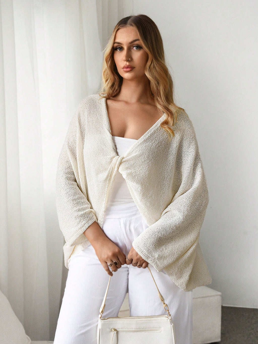 Plus Size Women’s Batwing Sleeve Sweater – Solid Color Twist Front Loose Fit Casual Knit Top