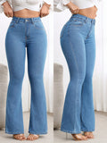 Plus Size Women’s Washed Flare Jeans – Slim Fit High Waist Casual Bell Bottom Denim Pants
