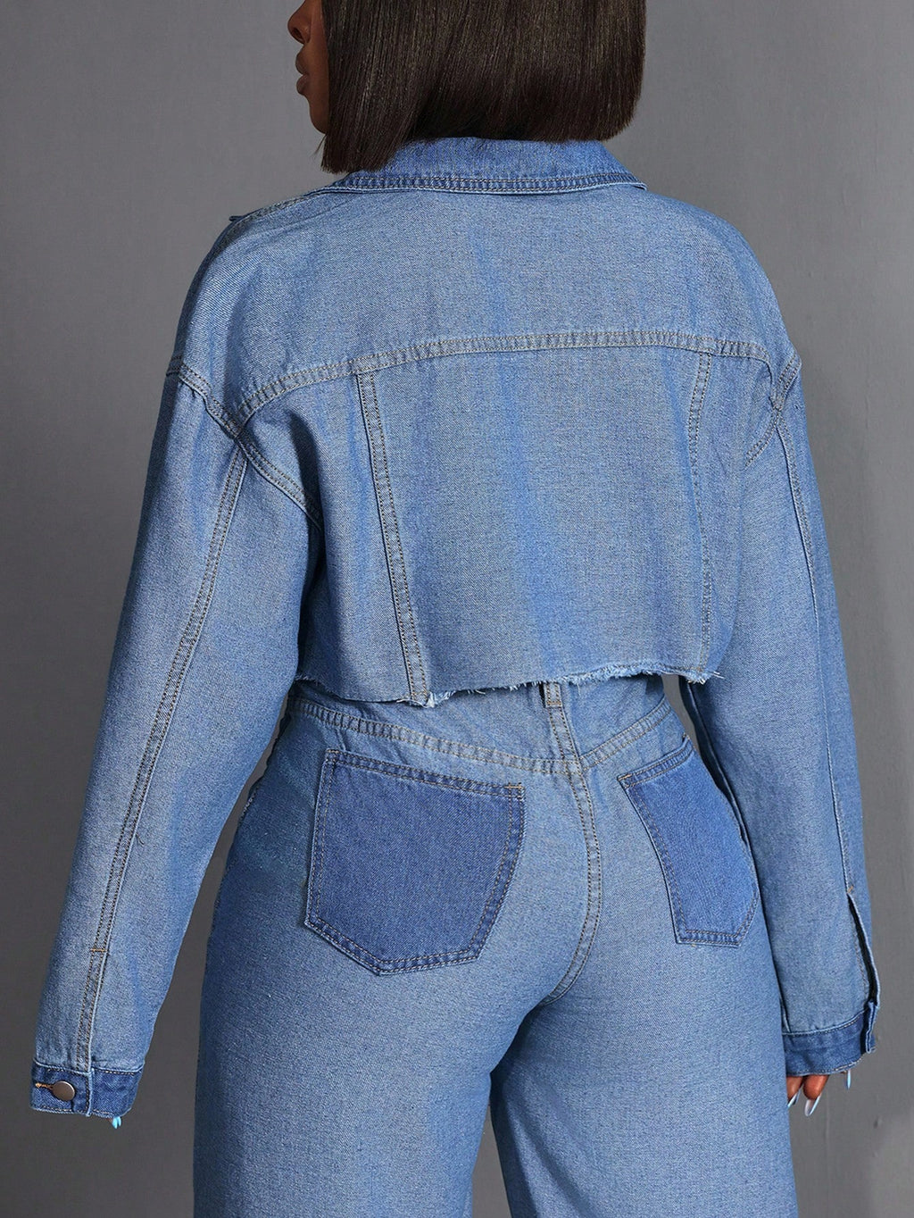 Plus Size Women’s Color Block Denim Jacket – Drop Shoulder Frayed Hem Patchwork Casual Summer Outerwear