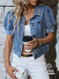 Plus Size Women’s Short Sleeve Denim Jacket – Casual Button-Up Lightweight Jean Jacket