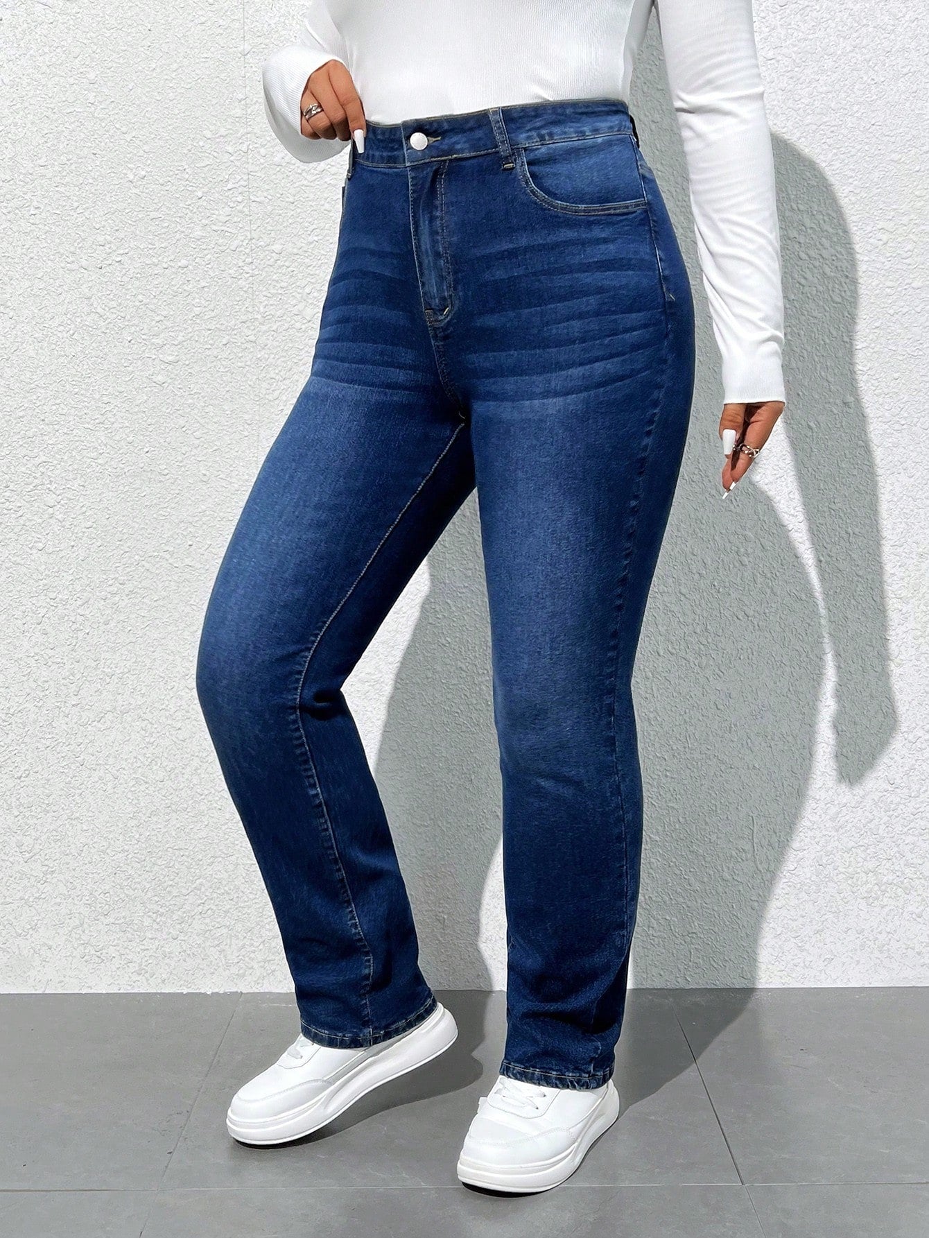Plus Size High Waist Washed Denim Jeans for Women – Stretch Casual Everyday Wear Pants