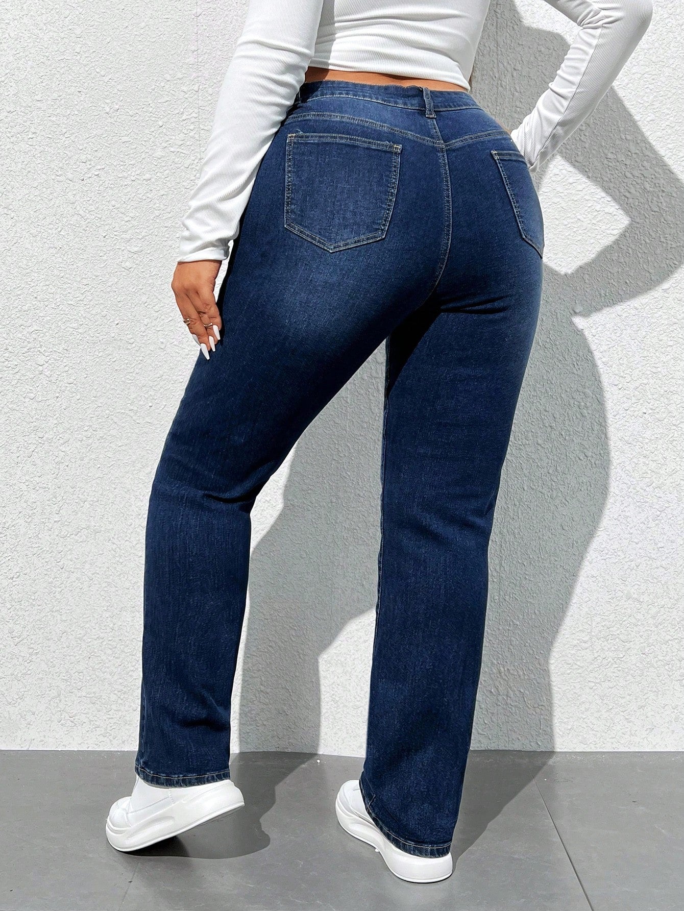 Plus Size High Waist Washed Denim Jeans for Women – Stretch Casual Everyday Wear Pants