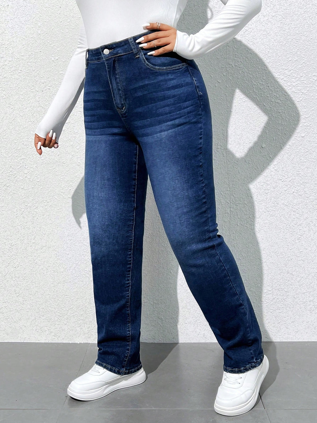Plus Size High Waist Washed Denim Jeans for Women – Stretch Casual Everyday Wear Pants