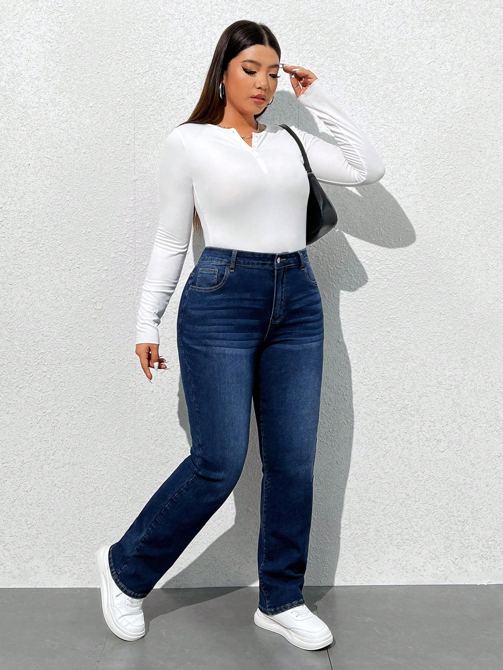 Plus Size High Waist Washed Denim Jeans for Women – Stretch Casual Everyday Wear Pants